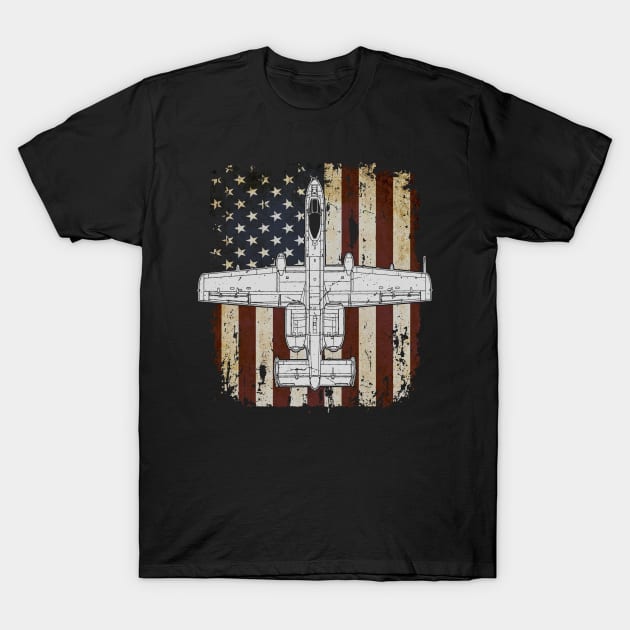 A-10 Warthog Thunderbolt US Aircraft Plane USAF Airplane America flag T-Shirt by BeesTeez